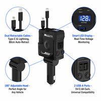 Chargeur de voiture rétractable 4-en-1 120W PD, charge rapide, ports Type-C/USB, affichage numérique, matériau ignifuge, protection contre les courts-circuits