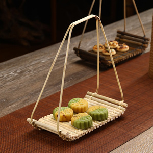 Bamboo Raft <b>Snack</b> <b>Tray</b> With Handle Home Hotel Serving Dish Solid Pattern TL002 - Product Image 2