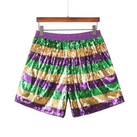 Mardi Gras Gestreifte Pailletten-Kurzhose Grün-Gold Gestreift Lose Hose für Karnevalsparty