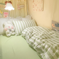Nouvel ensemble de literie confortable en coton rayé lavé, 4 pièces, housse de couette chaude et douce pour la peau, drap et taies d'oreiller, pour la maison et l'hôtel, personnalisable