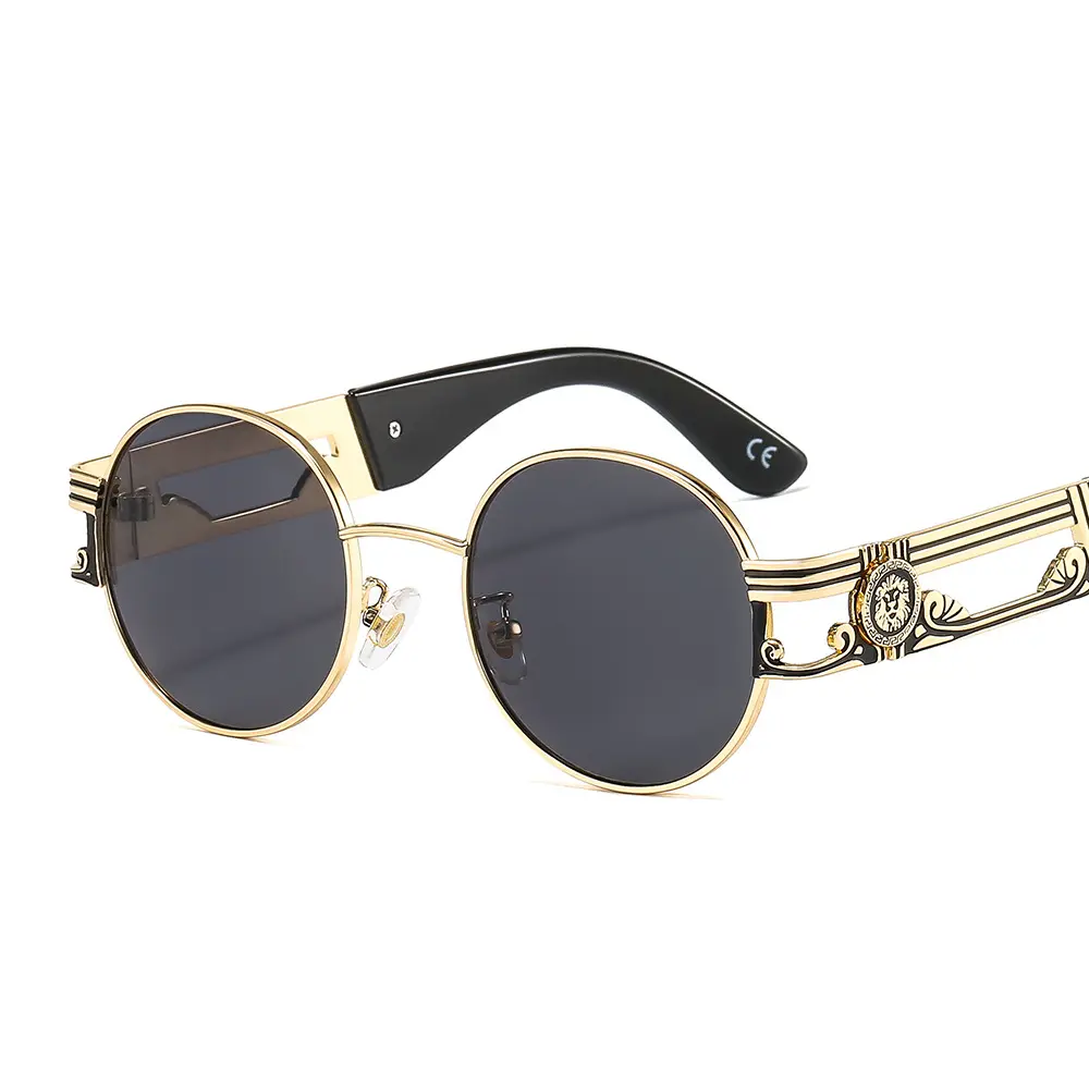 UNOC Vintage Round Punk Sunglasses Men's Metal Steampunk Mirror Sun Glasses For Men Women Retro Personality Eyewear