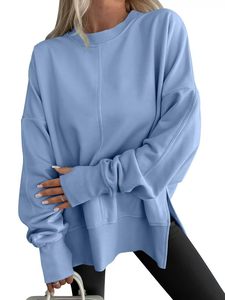 Wholesale Women Loose Fit Sweatshirt Drop Shoulder Side Split Pullover Streetwear <b>Top</b> - Product Image 3