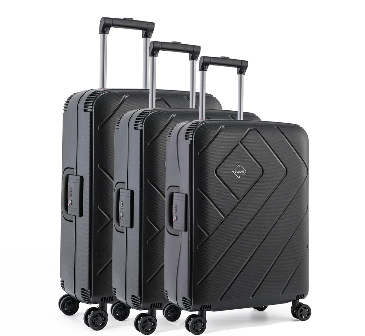 Tas travel troli PP modis murah, koper berpergian sisi keras, tas jinjing dengan kunci TSA, 3 buah, produsen bagasi mode