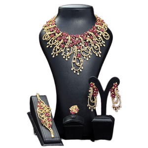 T102C Conjunto de Lujo Rojo Brillante de Marca Famosa para Mujer, Estilo África <span class=keywords><strong>Dubai</strong></span>, de Oro, para Novia, Compromiso, Boda, Fiesta, con Zirconia y Latón - Product Image 1