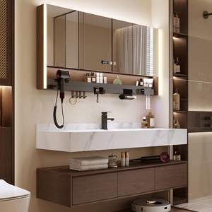 Panel de roca minimalista personalizable de doble capa, adecuado para gabinetes de baño montados en la pared con espejo inteligente en apartamentos de hotel. - Product Image 2