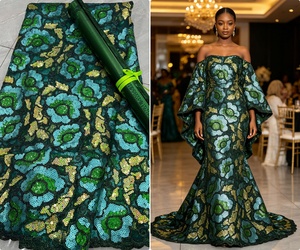 Nouvelle Applique de Luxe Nigériane Aso Ebi 2026 en Dentelle Française Lourde Africaine de Haute Qualité avec Perles et Paillettes 3D pour Coiffe - Product Image 1