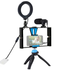 PULUZ 5合1 Vlogging直播智能手机视频钻机，带环形灯麦克风三脚架等直播设备