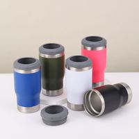 Customku 4 en 1 Enfriador de Latas de 12oz, Acero Inoxidable, Aislamiento al Vacío, Portavasos de Viaje, Logotipo Personalizado, Minimalista, Sostenible, Doble