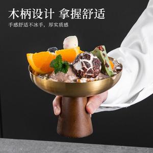 Bol à fruits en acier inoxydable avec base en bois, plat de service pour desserts, gâteaux, glaces, salades, style nordique moderne - Product Image 4