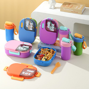 One <b>Lunch</b> <b>Box</b> Bento <b>Box</b> With Fork And Spoon <b>Microwaveable</b> Rectangle Plastic Lid Solid Color - Product Image 1