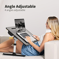 Table de chevet pliable en cuir pu pour ordinateur, multi-fonction, réglable, pliable, portable, avec tiroirs