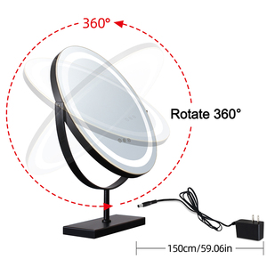 Miroir de maquillage rond sur pied avec éclairage LED, 3 couleurs réglables, écran tactile, finition métal chromé personnalisée, garantie 3 ans - Product Image 2
