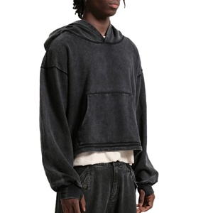 Vente en gros de sweats à capuche courts pour hommes, personnalisés, confortables, avec passe-pouces, style streetwear, en tissu épais - Product Image 3