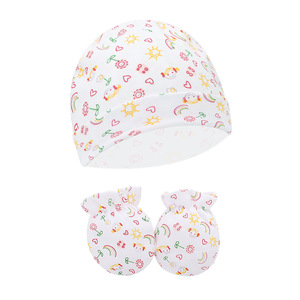 Chapéu do bebê e <span class=keywords><strong>Mittens</strong></span> <span class=keywords><strong>Set</strong></span> Bebê Recém-nascido Chapéus Bonés para o Bebê Meninos Meninas 0-6 Meses 100% Algodão - Product Image 2