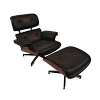 Fauteuil lounge en cuir PU avec repose-pieds, dossier en contreplaqué courbé, structure extérieure en alliage d'aluminium