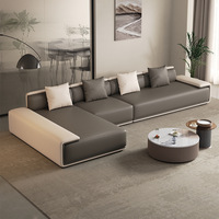 Canapé d'angle en cuir véritable minimaliste italien moderne avec coussins rembourrés en éponge et pieds en bois pour salon