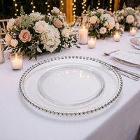 Assiette en verre décorative avec perles dorées pour mariage et fête, vente chaude directe d'usine