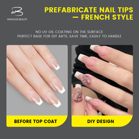 Uñas postizas de gel suave de alta calidad con cobertura completa, estilo francés, forma ovalada, acrílicas, de color sólido, a presión.
