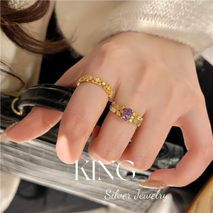 Anillo de Tulipán Morado de Plata de Ley S925 con Baño de Oro y Amatista, Joyería King Silver, Anillos Finos de Moda para Mujer - Product Image 5