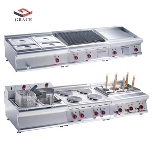 Attrezzatura da Cucina Commerciale Combinazione Fornello a Gas Griglia Piastra e Friggitrice per Uso in Ristoranti e Hotel da Tavolo - Product Image 1