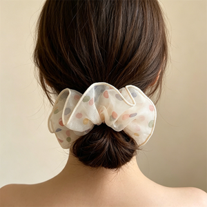 Accessoires capillaires coréens simples pour femmes : Élastique à cheveux en tissu à pois et dentelle pour queue de cheval, idéal pour les fêtes - Product Image 3