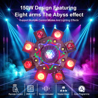 Projecteur de scène à tête mobile Abyss Eight Arm 150W RGBW 4-en-1 avec stroboscope blanc froid et blanc chaud pour DJ, soirées, clubs et événements
