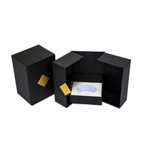 Boîte d'emballage de luxe personnalisée en gros, noire, à double porte, avec insert en mousse magnétique et accent doré, pour cadeaux de parfum
