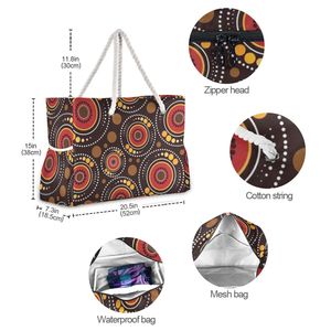 Bolso de Playa Grande de Nailon con Diseño de Arte Aborigen Australiano para Mujer, con Asas de Cuerda y Logotipo Personalizado - Product Image 4