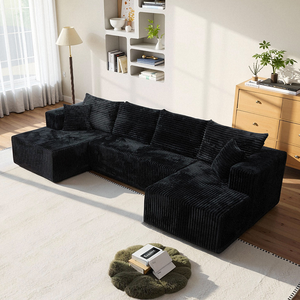 Ensemble de canapés modulaires en forme de U, design moderne minimaliste en velours côtelé, aucun assemblage requis, confortable pour appartement et hôtel - Product Image 1