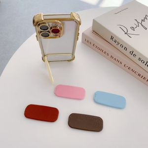 Imitation Leather Phone Holder Adhesive Foldable Desktop <b>Stand</b> For Apple <b>iPhone</b> White Pink Yellow Blue Coffee Burgundy - Product Image 4
