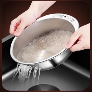 Escurridor de Frutas y Verduras para Cocina Syh250, Tazón Colador de Metal, Acero Inoxidable, para Lavar Arroz con Orificios Laterales - Product Image 3