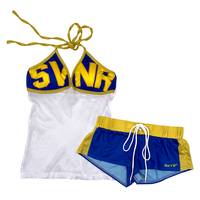 Maillot de bain bikini sexy personnalisé pour femme, haut de bikini à col imprimé lettres contrastées et short à cordon de serrage