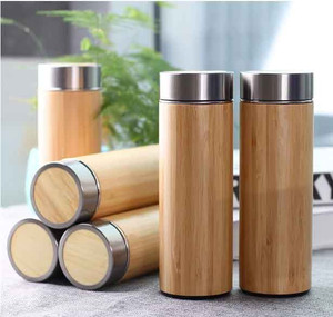 Bouteille Thermos en bambou à 5 nœuds, nouvelle bouteille d'eau Thermos moderne fabriquée à partir de bambou et de couvercles en Inox - Product Image 4
