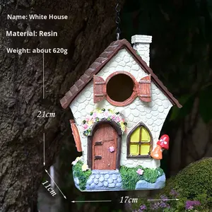 Waterdicht Wit Huis Vogelhuisje Ornament Voor Buiten Binnenplaats Tuin Balkon Hars Desktop Decoratief Opknoping Ornament Voor - Product Image 4
