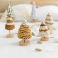 Cocostyles customized adorable woolen Christmas tree ornament with wooden pedestal for Christmas decoration giveaways gifts 2019