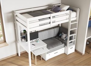 Modern Solid Wood High Sleeper with Futon & <b>Desk</b> <b>for</b> Kids <b>Bedroom</b> <b>White</b> - Product Image 2