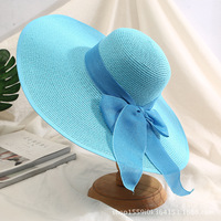 Sombrero de Verano Unisex, Sombrero para el Sol de Ala Ancha con Protección UV, Plegable, con Flor y Lazo, para Playa, Pesca, Viajes