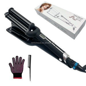 Bigoudi à 3 barils avec logo personnalisé Fer à friser en nano-titane pour les cheveux avec écran LCD - Product Image 1