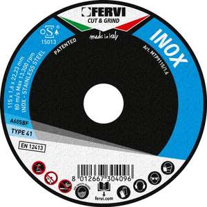 Disco de Corte y Desbaste Fervi Inox 115 x 1.6 x 22.23 mm Tipo 41 para Acero Inoxidable - Product Image 1