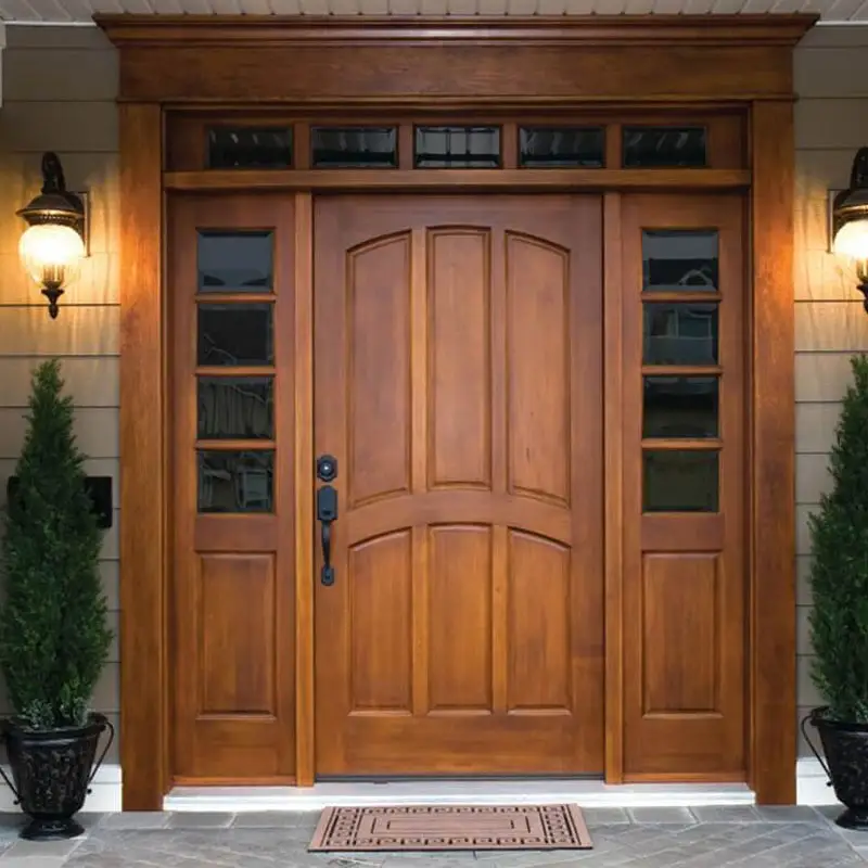 Pintu depan pabrik asli kualitas tinggi dengan sisi pintu eksterior kayu eksternal pintu kayu depan kaca Modern