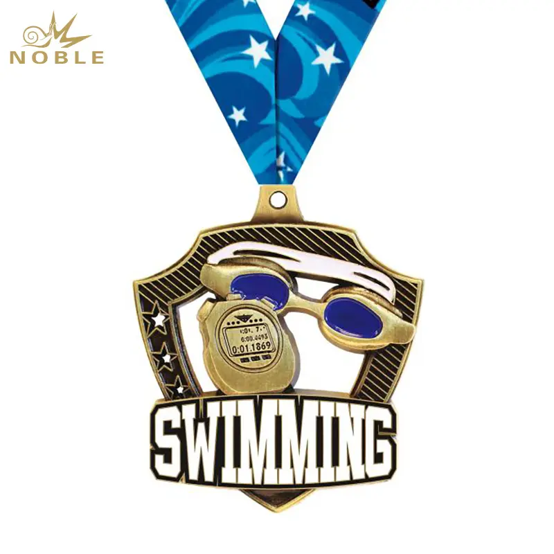 Noble Manufacturer 3D Metal Shield Medal Gift Custom Bespoke Logo Swimming Trophy Award Hand Crafts Medal