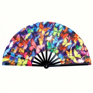 Abanico Plegable Grande de Bambú para Hombre/Mujer, Estilo Chino Japonés, con Correa de Tela, para Fiestas de Música Electrónica y Baile - Product Image 4