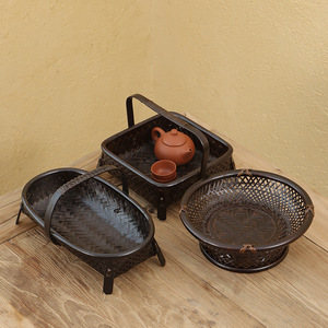 Handmade <b>Bamboo</b> Lacquer <b>Basket</b> Set Rectangle Storage For Tea Ceremony Snack Plate Living Room Use - Product Image 1