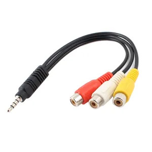Kabel Video Camcorder 3.5 Mm ke RCA AV pria ke 3RCA wanita hitam PVC berlapis emas tas OPP kabel Audio 3.5mm Dc 30cm 13mm