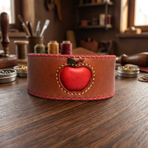 Highest Quality Handmade Leather Dog <b>Collar</b> With Knitted And Apple Embossed Design Manufacturer - Product Image 2