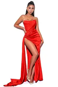 Meilleure vente col croisé rouge Sexy diamant cristal moulante Maxi célébrité fête de bal Bandage robes de soirée femmes dame élégante