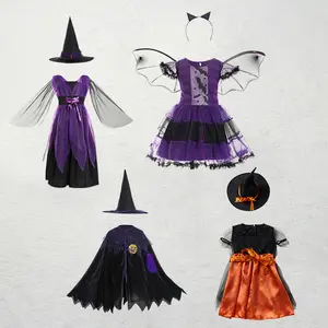 Halloween Costumes With Halloween Hat Children Witch Cosplay Cape Cosplay Costume Princess Skirt Halloween Party Girl Suit