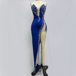 Robe de soirée longue moulante en cachemire ornée de cristaux, cousue main, séchage rapide, modèle BH1865 - Product Image 5