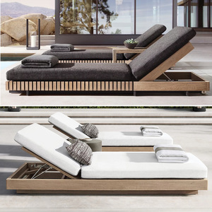 Tumbona de Madera de Teca Europea de Lujo para Exteriores, Reposabrazos Reclinables, Impermeable, con Protección Solar, para Piscina, Playa, Jardín, Terraza, <span class=keywords><strong>Hotel</strong></span> - Product Image 1