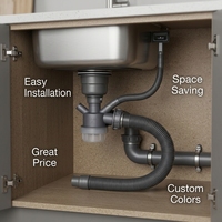 Accessoire d'évier : Siphon simple en plastique chromé moderne, installation facile, anti-blocage, gain de place
